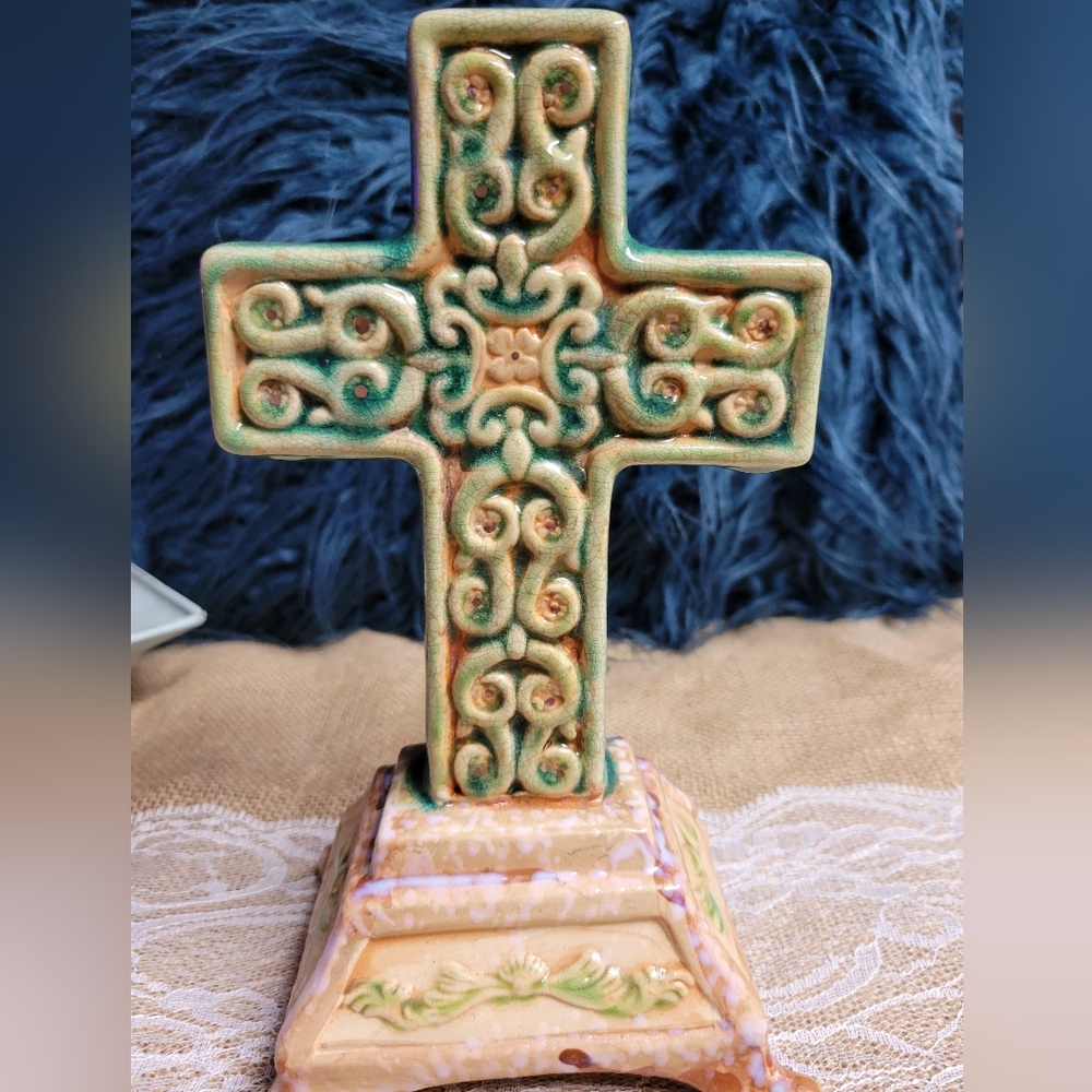 Youngs Vintage ceramic glaze patina on this cross